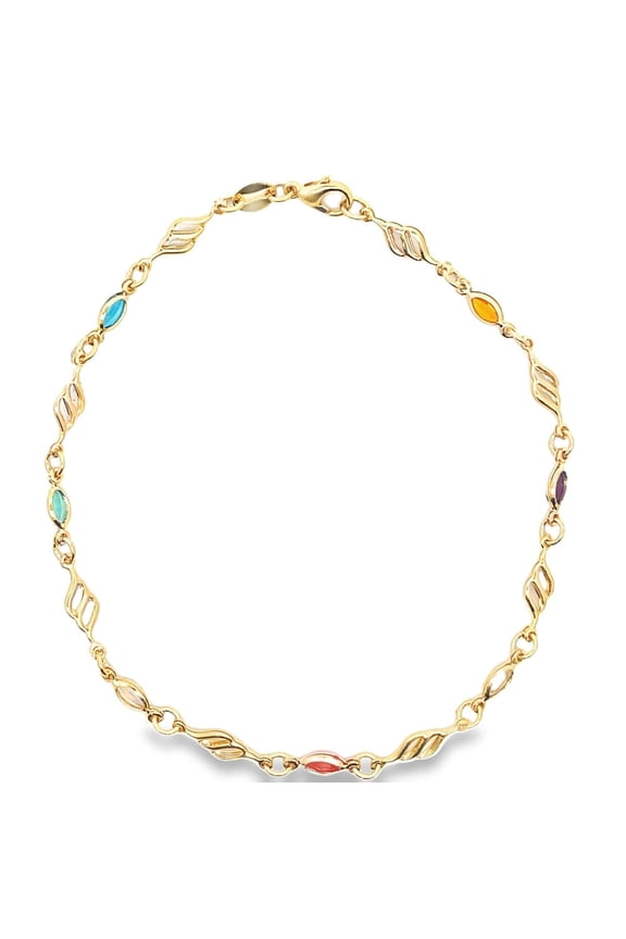 Multicolor CZ Stone Angel Wing Charm Anklet (G78A/E249/I124A)
