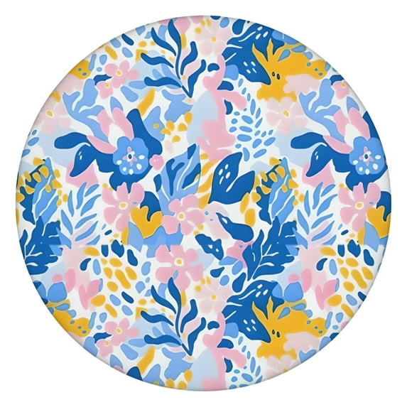 Multicolor Cartoon Floral and Leaf Pattern Round Fitted Tablecloth with Elastic Edge,Dining Table Cover Waterproof,Outdoor Round Tablecloth for Camping,Dining,Indoor and Outdoor