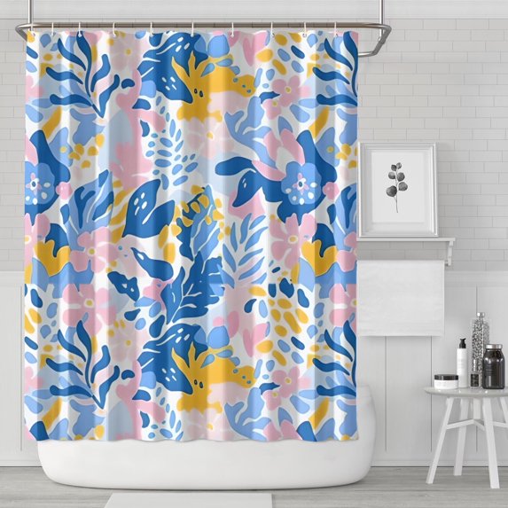 Multicolor Cartoon Floral and Leaf Pattern Shower Curtain 84"x72" ,Bathroom Decorative Shower Curtains Set with 12 Hooks,Modern Waterproof Washable Shower Curtain