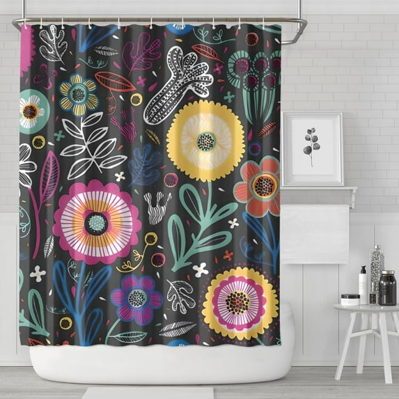 Multicolor Cartoon Floral Pattern Shower Curtain 72"x84" ,Bathroom Decorative Shower Curtains Set with 12 Hooks,Modern Waterproof Washable Shower Curtain