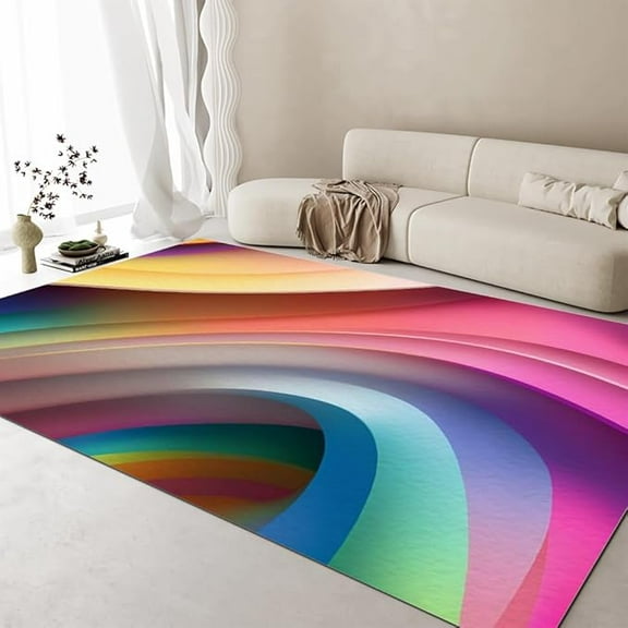 Multicolor Cartoon Geometric Lines Area Rug, 3D Color Visual Effects Living Room Rug Soft Low Pile Washable Non-Slip Carpet For Bedroom Balcony Kitchen Nursery 2 x 3ft