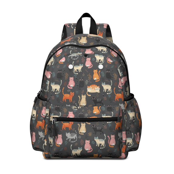 Multicolor Cat Black Pattern Cute School Backpack with Padded Back and Adjustable Shoulder Straps 13.4"x11"x4.7"