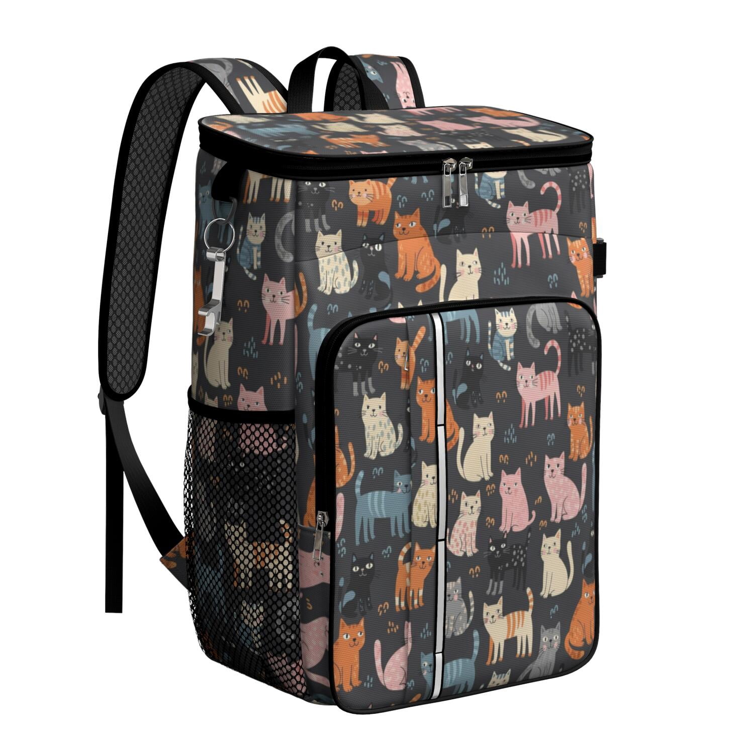 Two Cat Backpack Multicolor Cat Black Pattern Insulated Cooler Backpack, 600D Oxford ...
