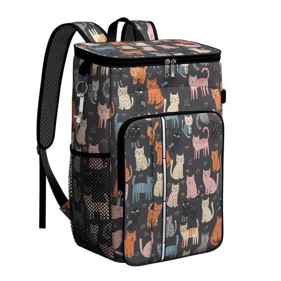 Multicolor Cat Black Pattern Insulated Cooler Backpack, 600D Oxford ...