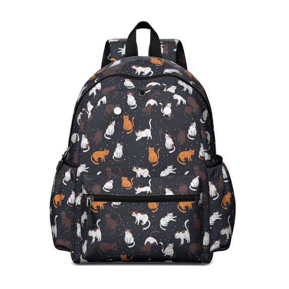 Multicolor Cat Blue Pattern Cute School Backpack with Padded Back and Adjustable Shoulder Straps 13.4"x11"x4.7"
