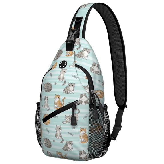 Two Cat Backpack Multicolor Cat and Fishbone Blue Pattern Sling Backpack, Unisex Hiking ...