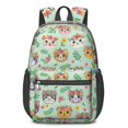 thumbnail image 1 of Multicolor Cat and Flower Green Pattern 17" School Backpacks for Teens,Waterproof Oxford Fabric,S-Shape Padded Straps for School,Travel,Hiking,Camping, 1 of 6