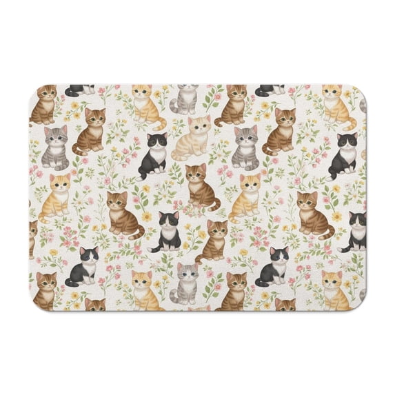 Multicolor Cat and Flower White Pattern Diatomite Bath Mat, Stone Bath ...