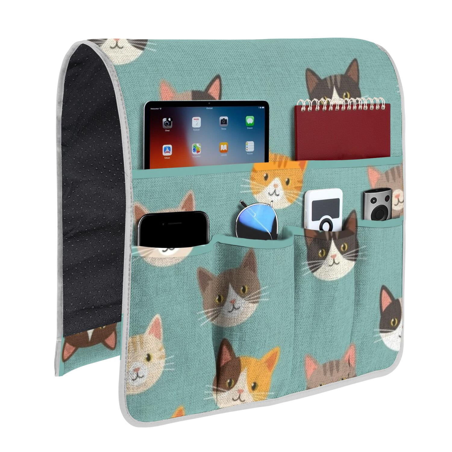 Multicolor Cat Head Teal Pattern Armrest Organizer, Chair Side Storage ...