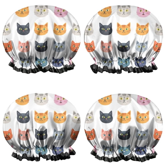 Multicolor Cat Head White Pattern 4 Pack Waterproof Shower Caps ...