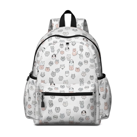 Multicolor Cat Head White Pattern Cute School Backpack with Padded Back and Adjustable Shoulder Straps 13.4"x11"x4.7"