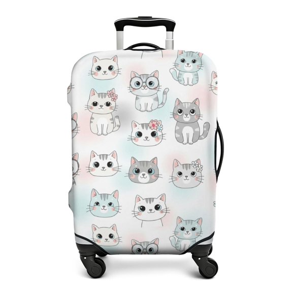 Witite Pattern Multicolor Cat Head White Pattern Luggage Cover,Stretch Luggage ...