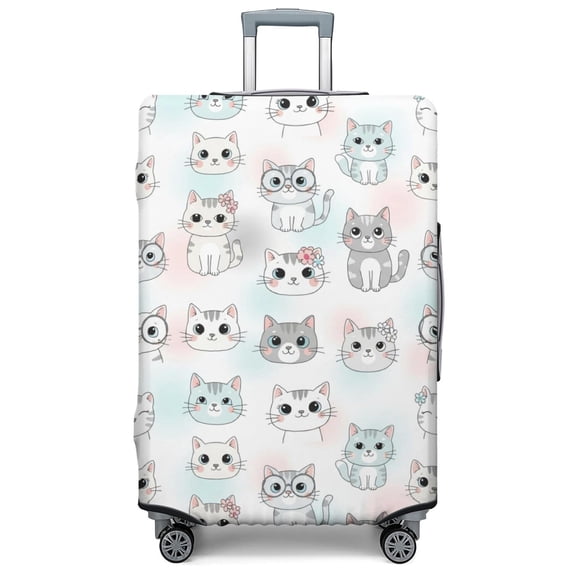 Multicolor Cat Head White Pattern Luggage Cover,Stretch Suitcase Dust ...