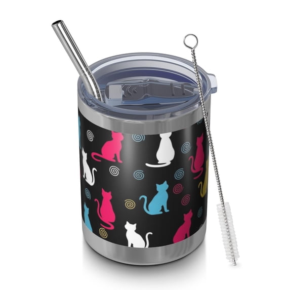 Multicolor Cat Silhouette Black Pattern Wide Mouth Tumbler 1 Pack ...