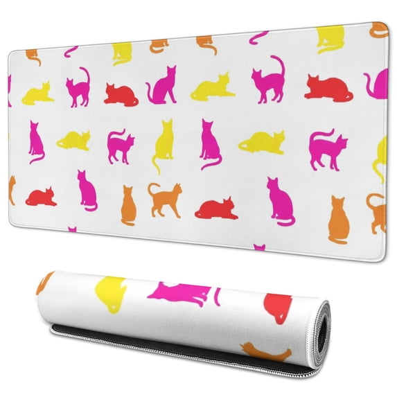 Multicolor Cat Silhouette White Pattern Extended Large Mouse Pad, Large ...