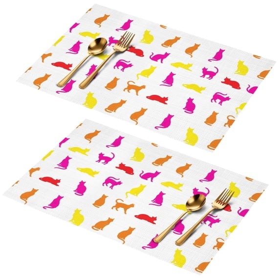 Multicolor Cat Silhouette White Pattern PVC Woven Placemats Set Of 2 ...