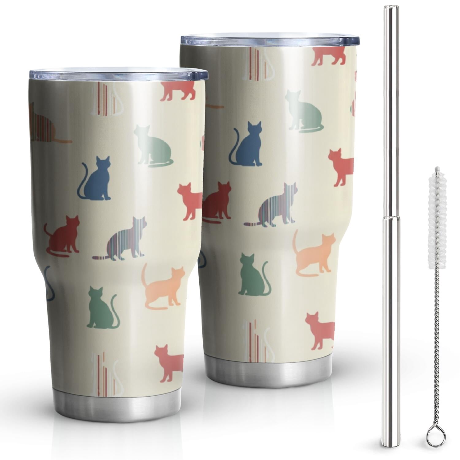 Multicolor Cat and Stripe Beige Pattern Tumbler 1 Pack, Vacuum ...