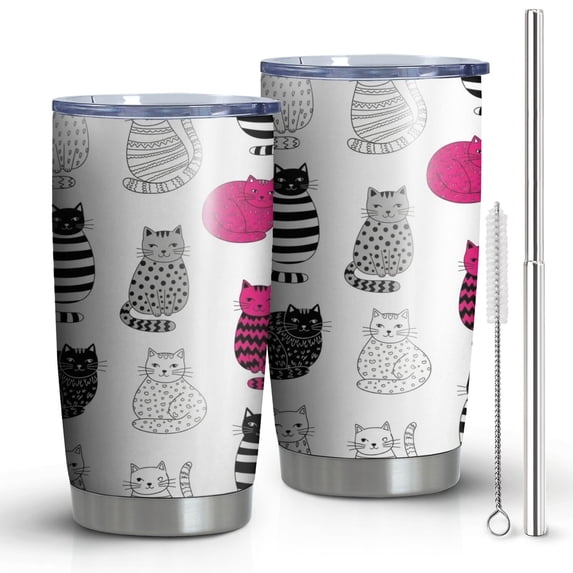 Multicolor Cat White Pattern 20oz Tumbler with Straw, 1 Pack Stainless ...