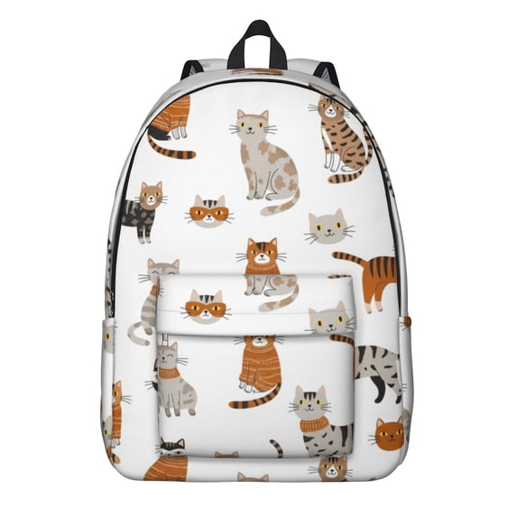 Multicolor Cat White Pattern Backpack for School, Cute School Bag with Adjustable Shoulder Straps and Padded Back, 15.7"x11.8"x5.5"