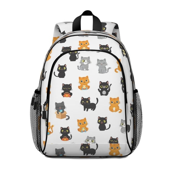 Multicolor Cat White Pattern Backpack for School, Cute School Bag with Adjustable Shoulder Straps and Padded Back, 15"x11.42"x5.5"