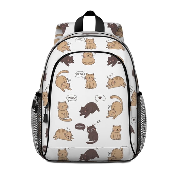 Multicolor Cat White Pattern Backpack for School, Cute School Bag with Adjustable Shoulder Straps and Padded Back, 15"x11.42"x5.5"