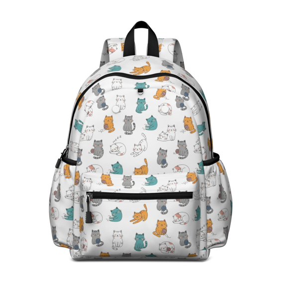 Multicolor Cat White Pattern Cute School Backpack with Padded Back and Adjustable Shoulder Straps 13.4"x11"x4.7"