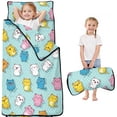 thumbnail image 1 of Multicolor Cat and Dot Blue Pattern Teens Toddler Nap Mat with Pillow, Sleeping Mat Bag for Preschool Daycare 50"x20", 1 of 6
