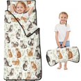 thumbnail image 1 of Multicolor Cat and Flower White Pattern Teens Toddler Nap Mat with Pillow, Sleeping Mat Bag for Preschool Daycare 59"x22", 1 of 6