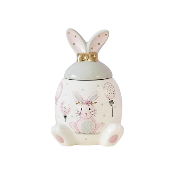 Multicolor Ceramic Bunny Rabbit Storage Jar With Lid For Snack Candy Holder 6.1X3.94X3.74Inch