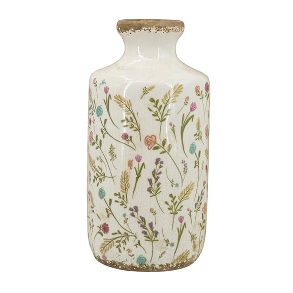 Moomuto Multi-Color Floral Ceramic Cylinder Vase, 5.3x10.6in for Eclectic Decor