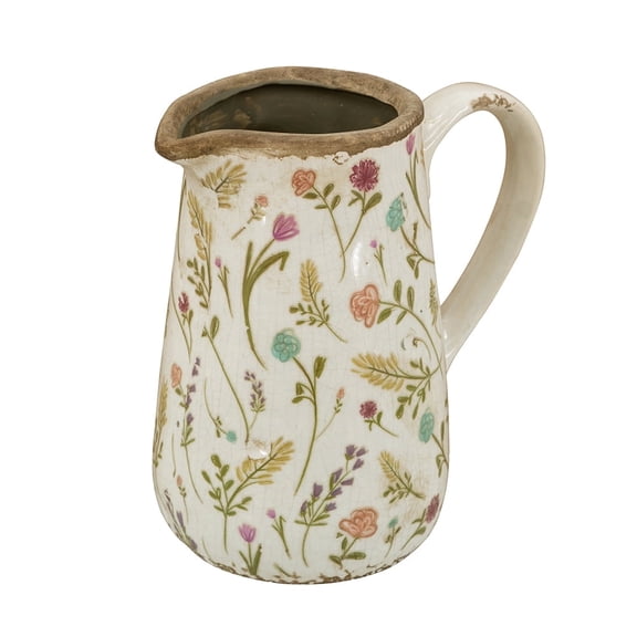 Moomuto Multi-Color Floral Pitcher Ceramic Vase, 6.3x4.5x7.1in for Rustic Tabletop