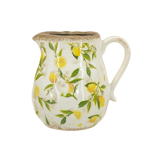 Moomuto Yellow Lemon Motif Ceramic Pitcher Vase, 7.9x6.5in for Country Kitchen