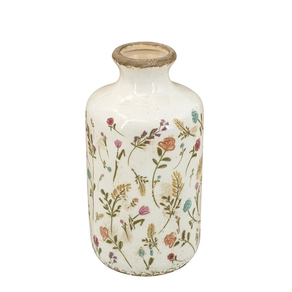 Moomuto Multi-Color Floral Cylinder Ceramic Vase, 4.3x8.3in for Modern Tabletop