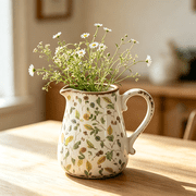 Moomuto Vintage Rustic Farmhouse Pitcher Ceramic Vase with Handle,Floral Tuscan Decorative Vase for Home D cor,5.7x8.1x9.1in for Table Centerpiece
