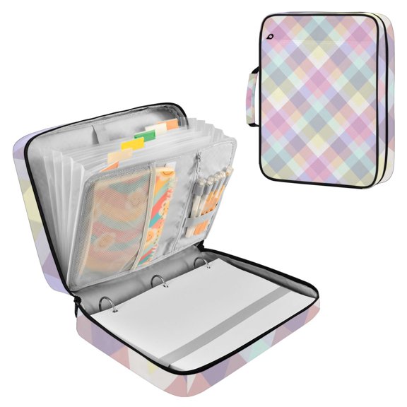 Multicolor Checkered Pattern Accordion File Organizer Expanding File Folder 3-Ring Binder Bag 500 Sheets A4 Size