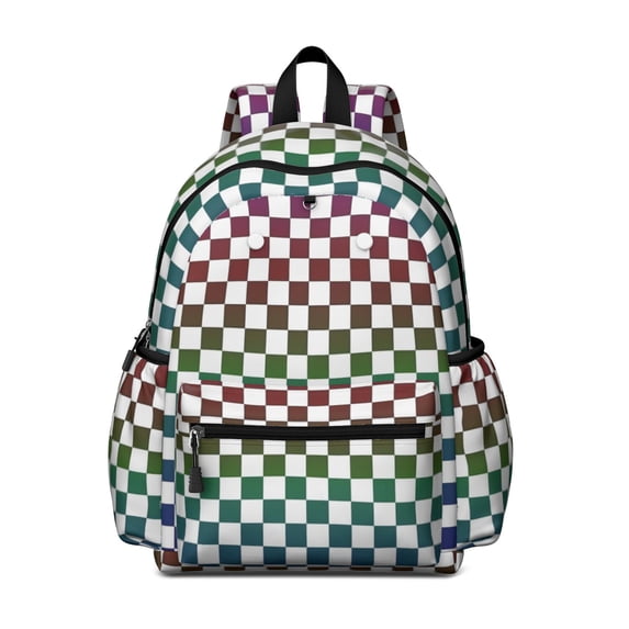 Multicolor Checkered Pattern Backpack for School, Cute School Bag with Adjustable Shoulder Straps and Padded Back, 13.4"x11"x4.7"