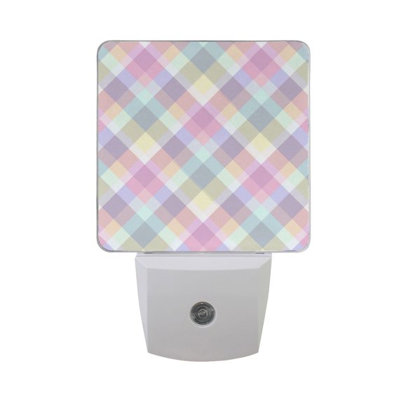 Multicolor Checkered Pattern LED Night Light Sensor Lamp Plug-in Adjustable Brightness 2 Pack