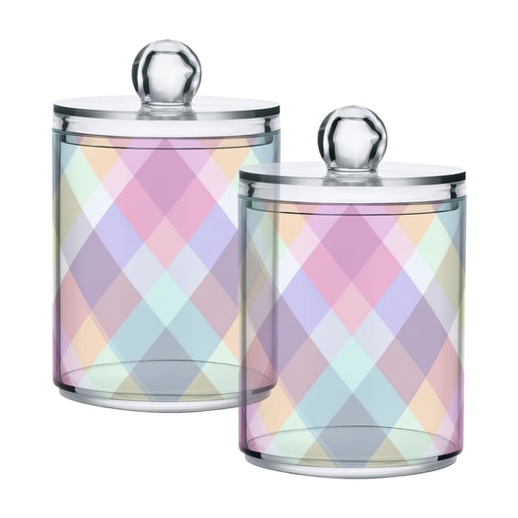 Multicolor Checkered Pattern Translucent Plastic Cans Storage Canisters with Lid Set of 2