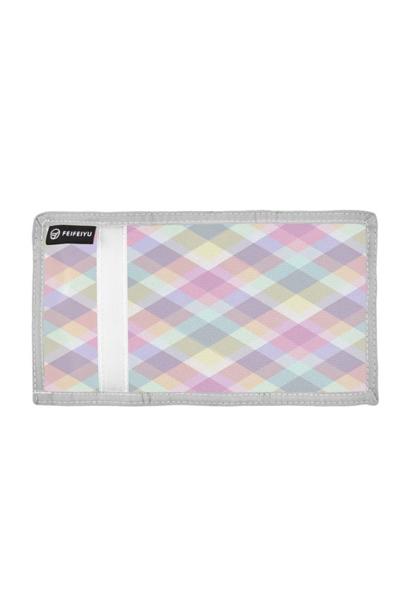 Multicolor Checkered Pattern Trifold Wallets Card Holders Coin Pockets with Lanyards Portable Unisex