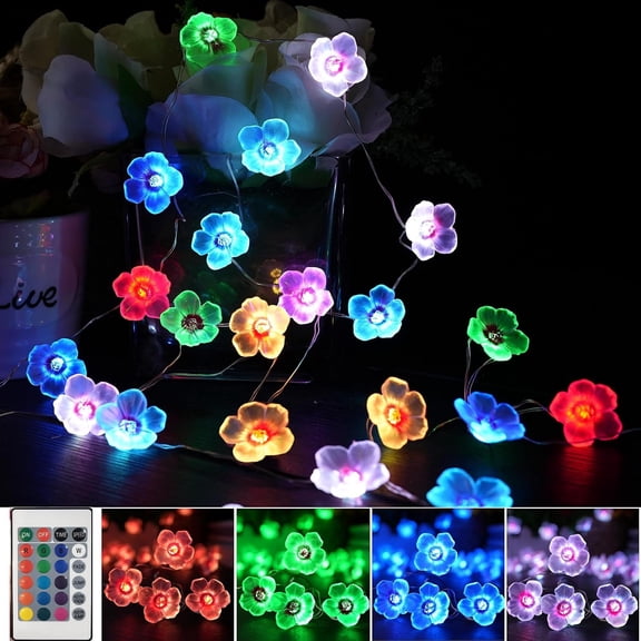 Multicolor Cherry Blossom Flower String Lights, 40LED RGB Flower Light 16 Colors 13FT Fairy Lights USB and Operated with Remote Control, Decorative Light for Bedroom, Garden, , Wedding