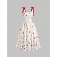 thumbnail image 1 of Multicolor Cherry Print A-Line Dress With Bow Straps, Summer Cute Princess Style, 1 of 6