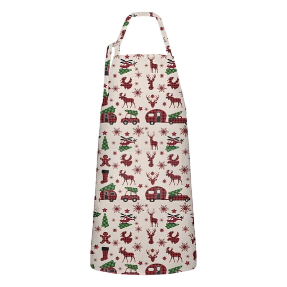 Multicolor Christmas Camping Apron-Garden Aprons for Women with Pockets-Cotton Linen Waterproof Kitchen Cooking Gardening Aprons Adjustable for Kitchen,Cooking,BBQ and Salon 32"x27"