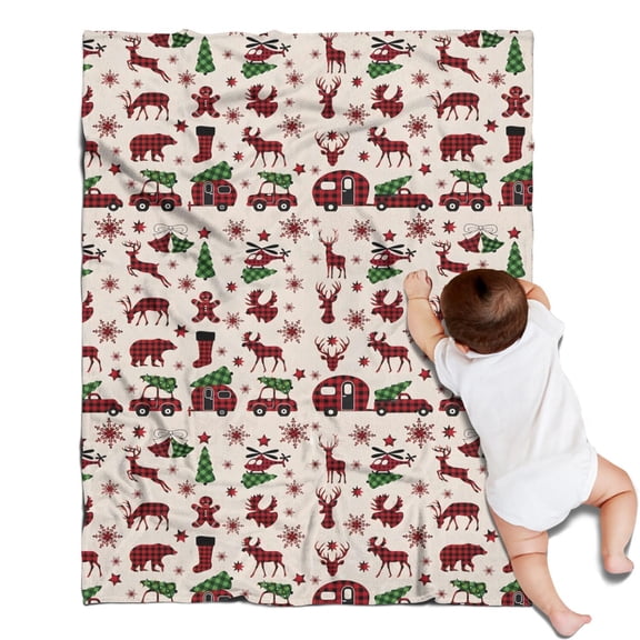 Multicolor Christmas Camping Pattern Blanket,Comfortable Soft Lamb Wool Throw Blanket,All Season,Warm Lightweight Blankets for Sofa Bed Couch Living Room Chair,30"x40"