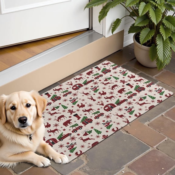 Multicolor Christmas Camping Pattern Door Rugs,Washable Non Slip Door Mats Indoor,Decorative Door Mats,Entry Mat Indoor for Entrance,Bedroom,Kitchen,Bathroom,16"x24"