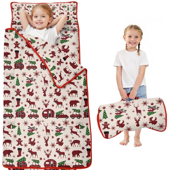 Multicolor Christmas Camping Pattern Toddler Nap Mats for Kids Preschool,50"x20" Sleeping Mat Bag or Kids,Toddler Sleeping Bag,Toddler Nap Mat or Daycare