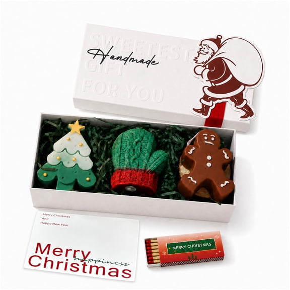 Multicolor Christmas Candle Gift Set, Paraffin and Soy Wax Tree Mitten and Gingerbread Shapes for Holiday Table Decor and Gifting, 3PCS