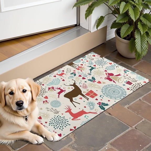 Multicolor Christmas Deer Pattern Door Rugs,Washable Non Slip Door Mats Indoor,Decorative Door Mats,Entry Mat Indoor for Entrance,Bedroom,Kitchen,Bathroom,16"x24"