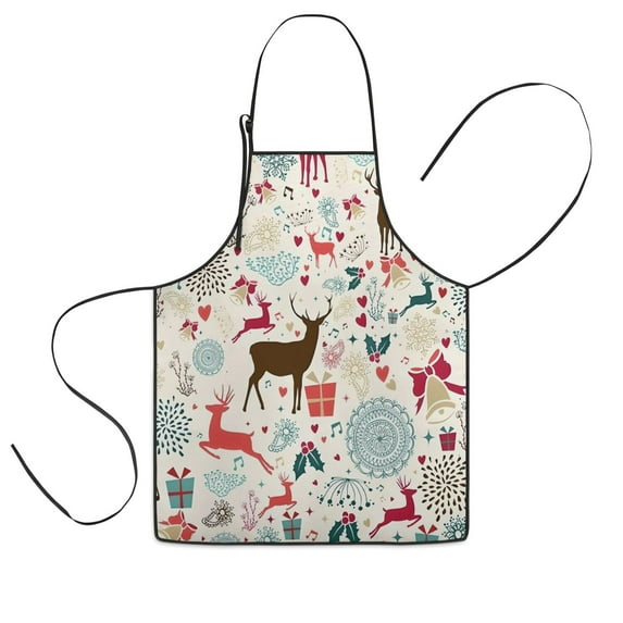 Multicolor Christmas Deer Pattern Kids Aprons for Girls and Boys,Adjustable Neck Strap Toddler Aprons for Kids Cooking Baking