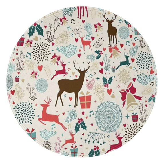 Multicolor Christmas Deer Pattern Round Blanket,Comfortable Soft Flannel Throw Blanket,All Season,Warm Lightweight Blankets for Sofa Bed Couch Living Room Chair 47"x47"
