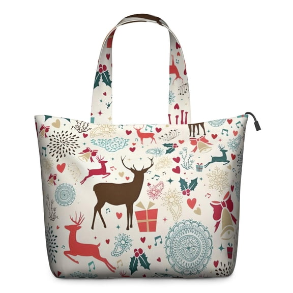 Multicolor Christmas Deer Pattern Travel Tote Bags for Women Carry On,Large Weekender Bags for Women Travel,Multi Functional Duffle Bag for Work,Shopping,Sports